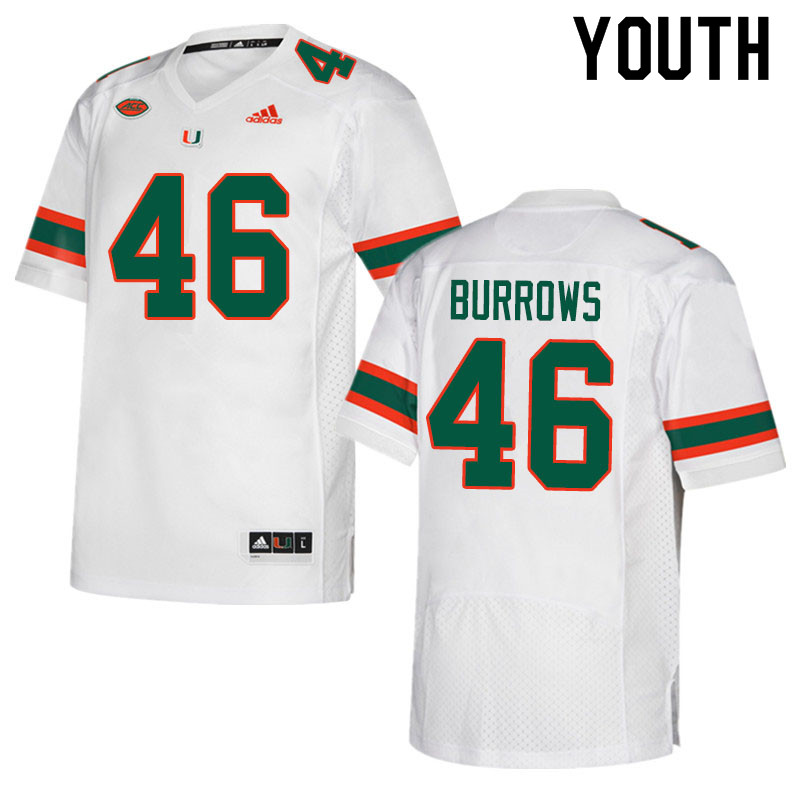 Adidas Miami Hurricanes Youth #46 Suleman Burrows College Football Jerseys Sale-White